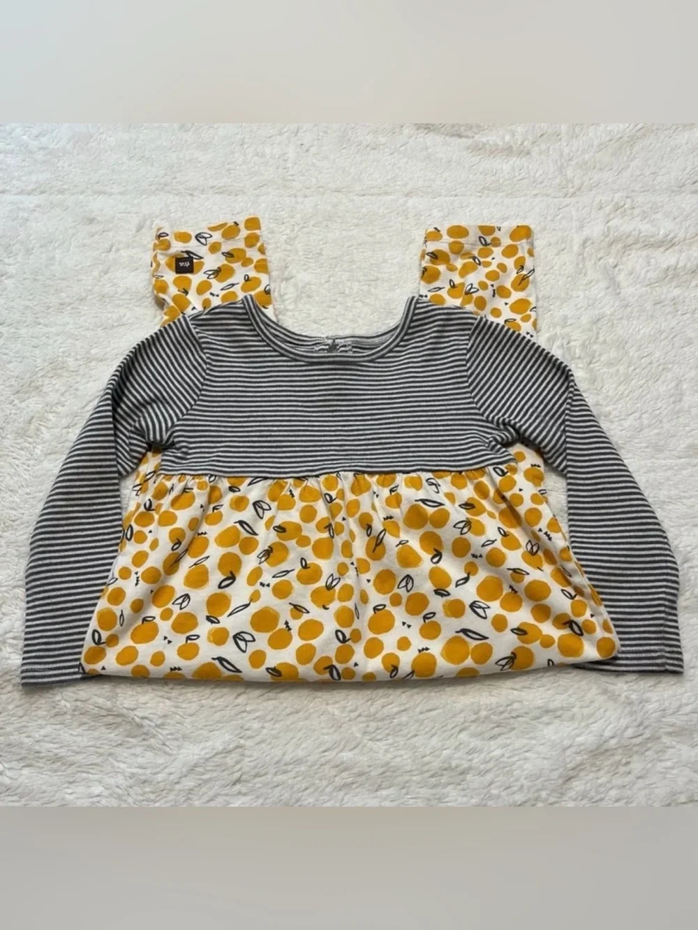 Tea Collection Jumpsuit Romper Girls 18/24M Long Sleeve Stripe & Lemon Print EUC
